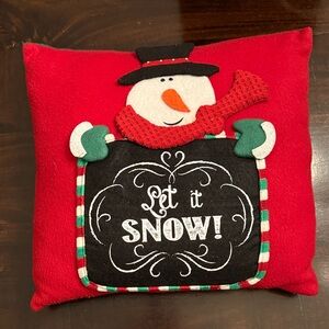 Festive Snowman Holiday Pillow - Red and Green